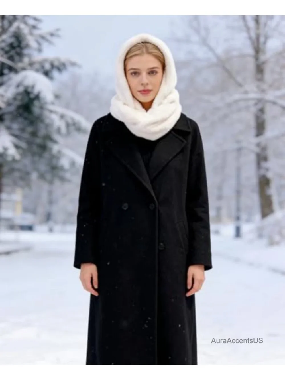 Faux Fur Hood & Infinity Scarf Combo Winter Neck Wrap for Women Men
